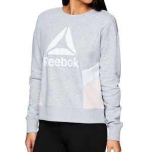 Reebok • Women's Gray & Pink Color Block Logo Crew Sweatshirt, Medium